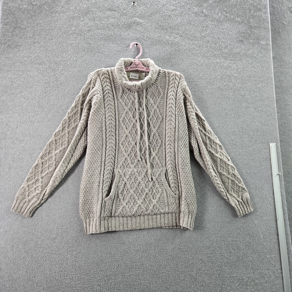 Aran Sweater Market Men Sweater XL Beige Wool Geometric Fisherman Cable Knit